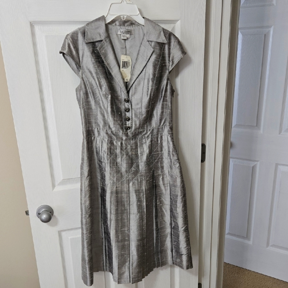 Kay Unger New York Silver Silk Formal Dress